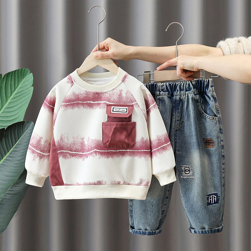 7611 traje de primavera para niños 2025 nuevo suéter de primavera y otoño para niños guapos de dos piezas para niños