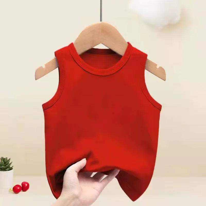 Футболка без рукавов, топ, летняя детская одежда для мальчиков и девочек, чистый белый тонкий жилет с круглым вырезом, модный бренд Zhongda Children