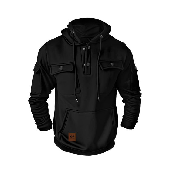 Cross-border Amazon Fall/Winter New plus size Sweater Button Multi-pocket Sweater Hoodie fleece-lined Workwear Jacket