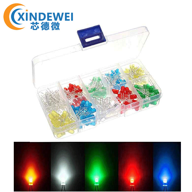 5MM 3MMLED灯 发光二极管LED元件盒 红绿黄蓝白 每种20个共200个