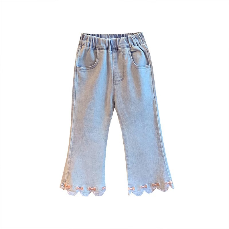 Niñas de primavera 2026 nuevos pantalones de boquilla de vaqueros primavera y otoño pantalones de bebé de estilo extranjero pantalones largos