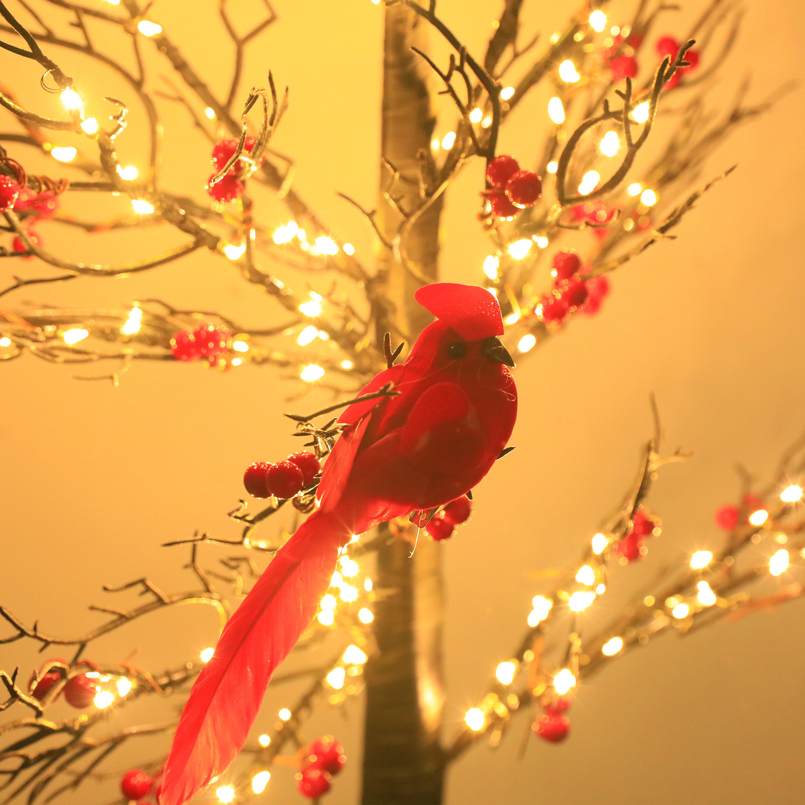 Glowing Red Bird Wrapped Tree Decoration For Living Room And Bedroom Atmosphere Arrangement Styling LED Color Light_voghion.com
