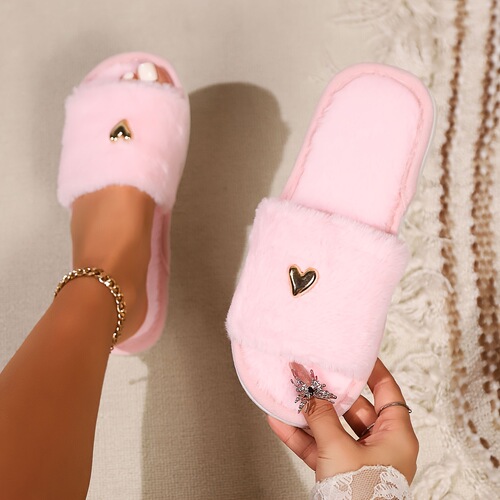 New high-end fashion love decorated plush slippers for