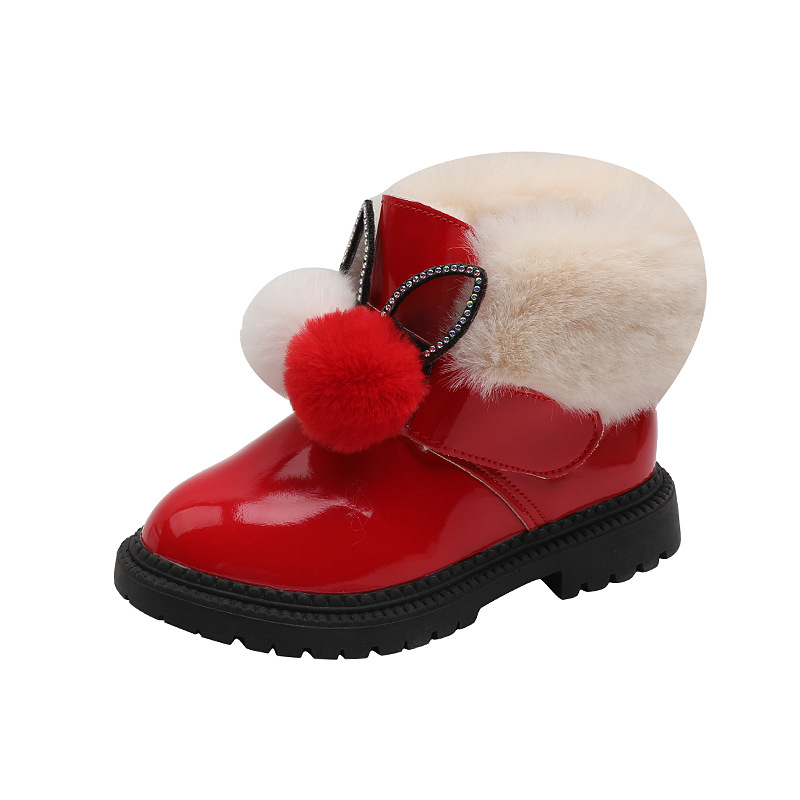 Girls' snow winter new Korean version children's short with thick velvet and large insulation cotton boots anti slip_voghion.com