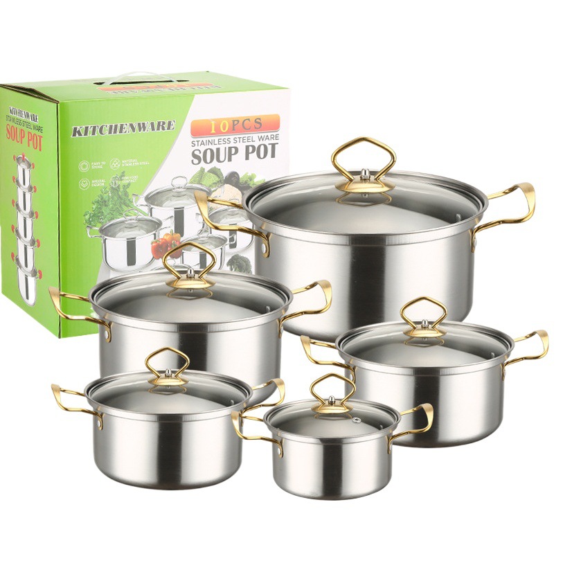 Mangos de acero inoxidable para ollas (set de 10, 16–24 cm)