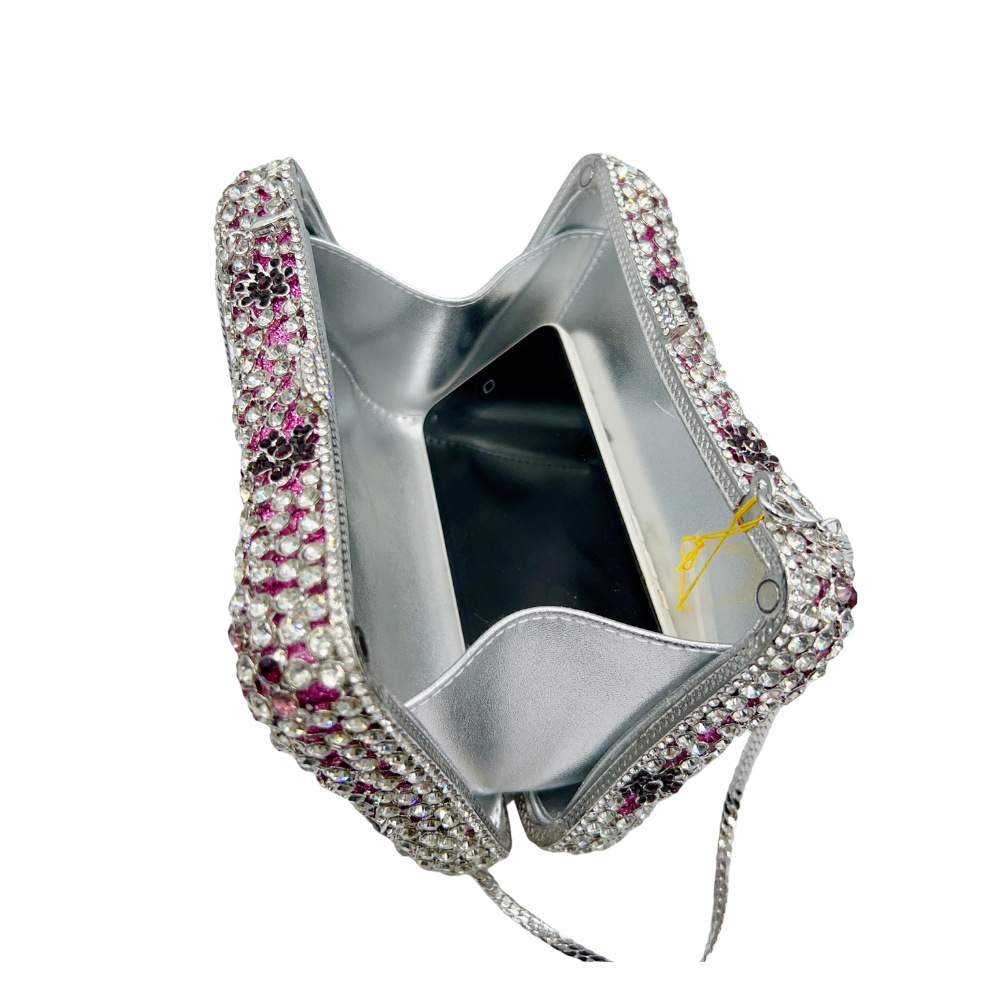Túi clutch dạ hội đính đá kim cương hoa khoét lỗ, túi xách tay Crystal Clutch — Màu tím, Màu vàng kim, Màu bạc, Màu đen