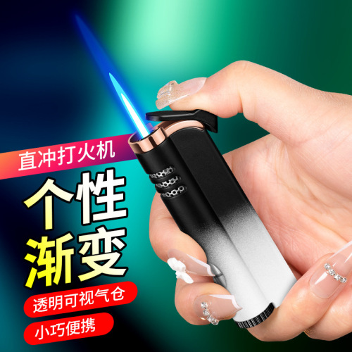 Creative windproof straight shot gas lighter with high-quality visual tank, personalized gradient new design, suitable for gifts