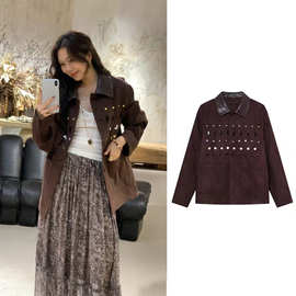 高版本定~制25秋冬新款宝石装饰防鹿皮绒外套美式复古时髦上衣