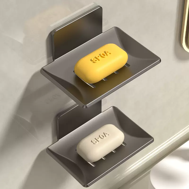 枪灰肥皂盒壁挂式家用沥水不积水太空铝免打孔香皂碟卫生间置物架