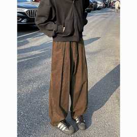 冰丝裤子男薄款高级感痞帅垂感阔腿潮牌宽松直筒休闲长裤K95/P38