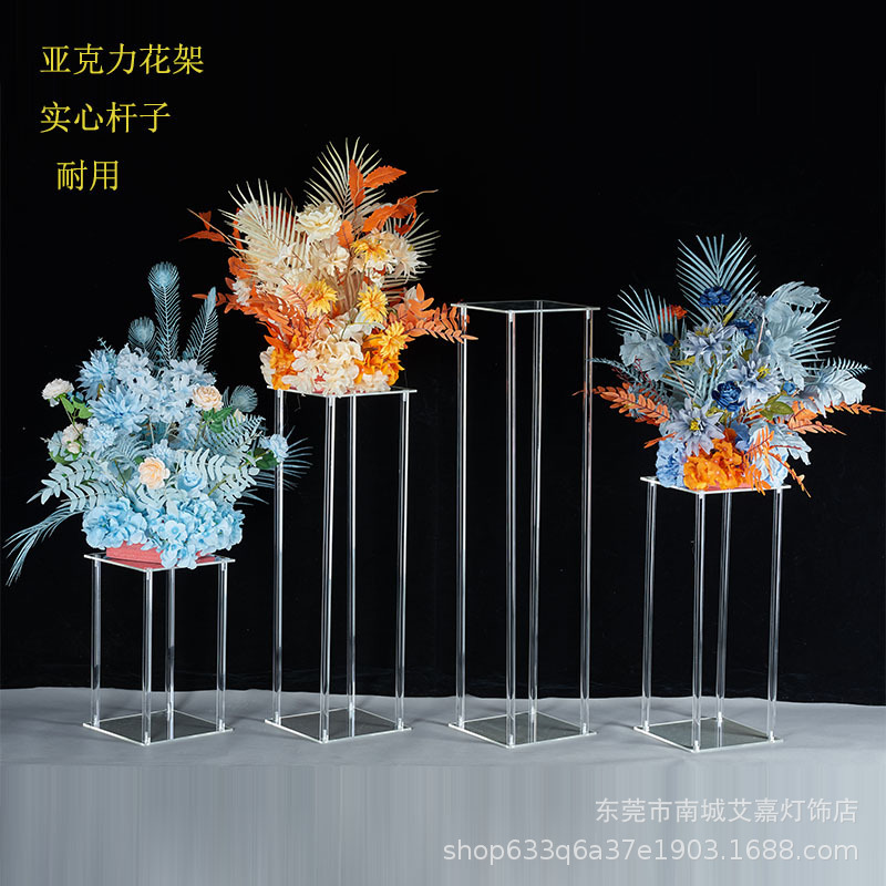 Cross-border wedding acrylic square flower stand geometric road lead wedding banquet hall window wine shop owner table flower stand decoration