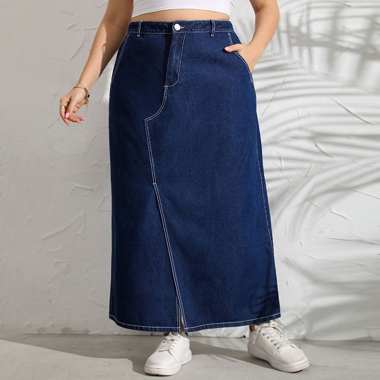 2022 European And American Express Sale In Autumn And Winter Stitched Blue Slim Denim Skirt Large Women's Korean Skirt