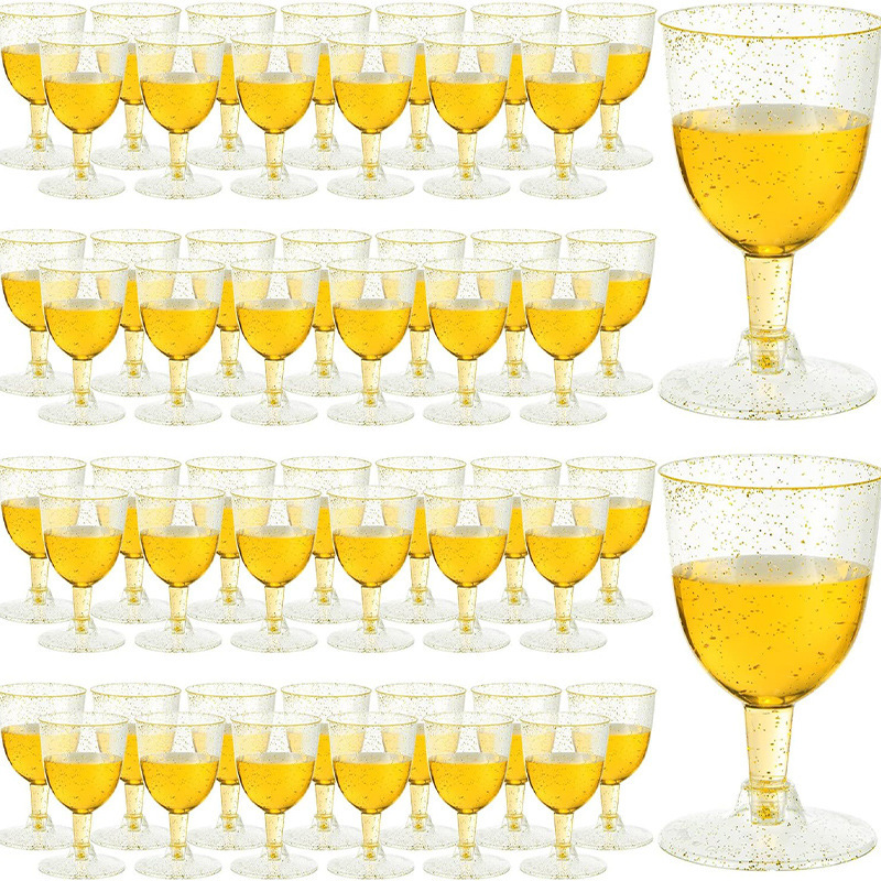 Cross-Border Plastic Champagne Glass Reusable Goblet 150ml Gold Powder Shatterproof Wine Goblet Cross-Border Plastic Champagne Glass Reusable Goblet 150ml Gold Powder Shatterproof Wine Goblet