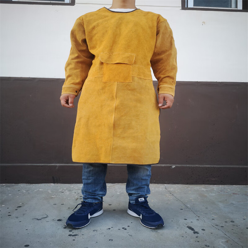 铸固 防火围裙焊衣 牛皮电焊工围裙耐高温倒穿衣防烫隔热服 黄色