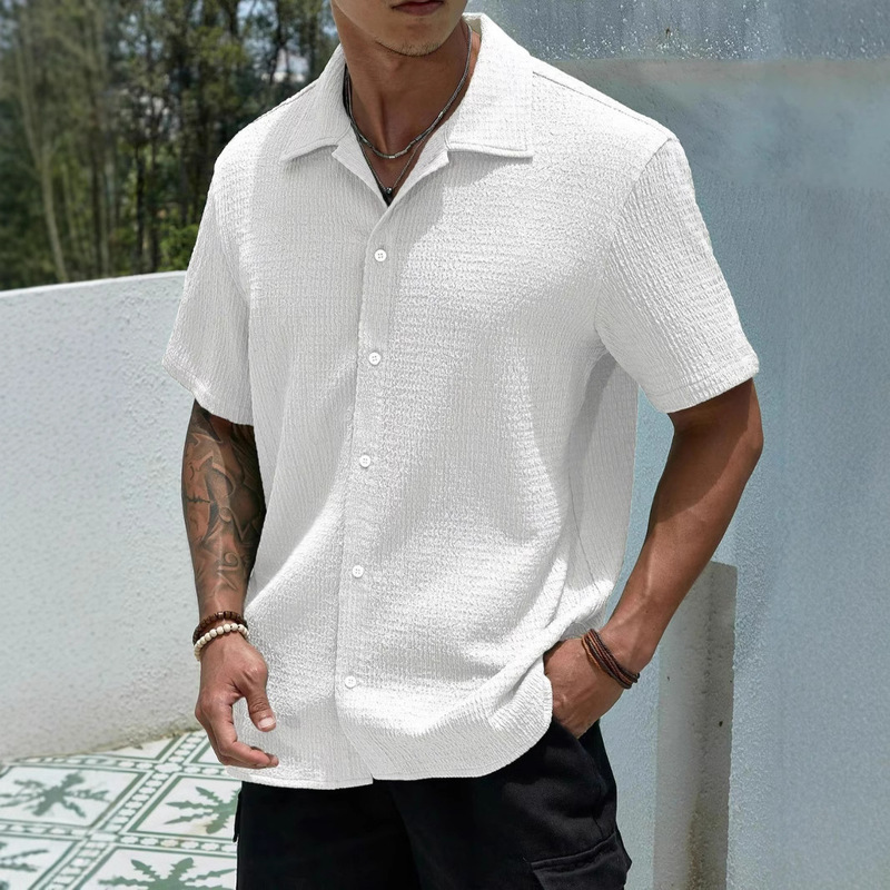 Cross-Border Foreign Trade Men's Shirts 2024 Summer New Style Men's Solid Color Short Shirts