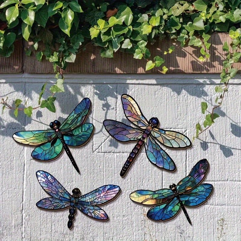 Cuelga transfronteriza venta caliente 4 piezas de madera libélula arte de pared adecuado para jardín al aire libre cerca decoración de sala de estar y boda