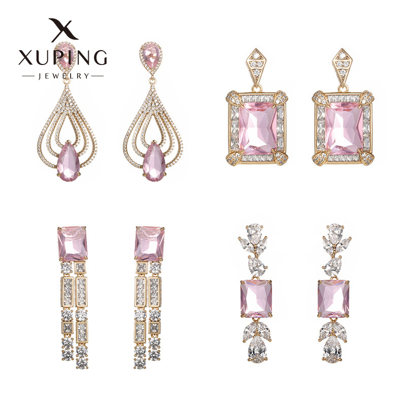 Xuping joyería de bronce de piedra preciosa artificial gemas geométricas pendientes cuadrados sensación ligera de lujo pendientes de nicho mayorista