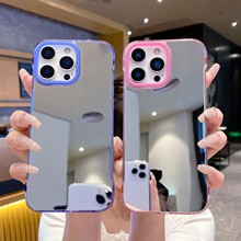 适用iphone16pro渐变染色PC镜子手机壳苹果15无边框镜面14保护套