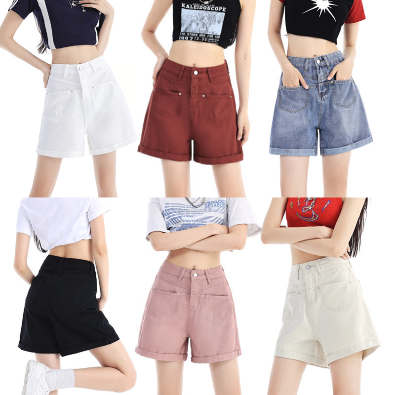 Candy-Colored Denim Shorts for Women 2026 Summer New Solid Color High-Waisted Slimming Straight-Leg Three-Quarter Pants A-Line Pants