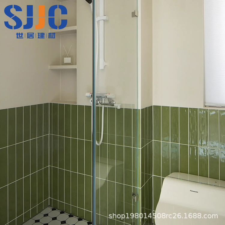 Retro Matcha Green Long Brick Subway Brick Bright 75*300 Bathroom Toilet Balcony Kitchen Background Wall Brick