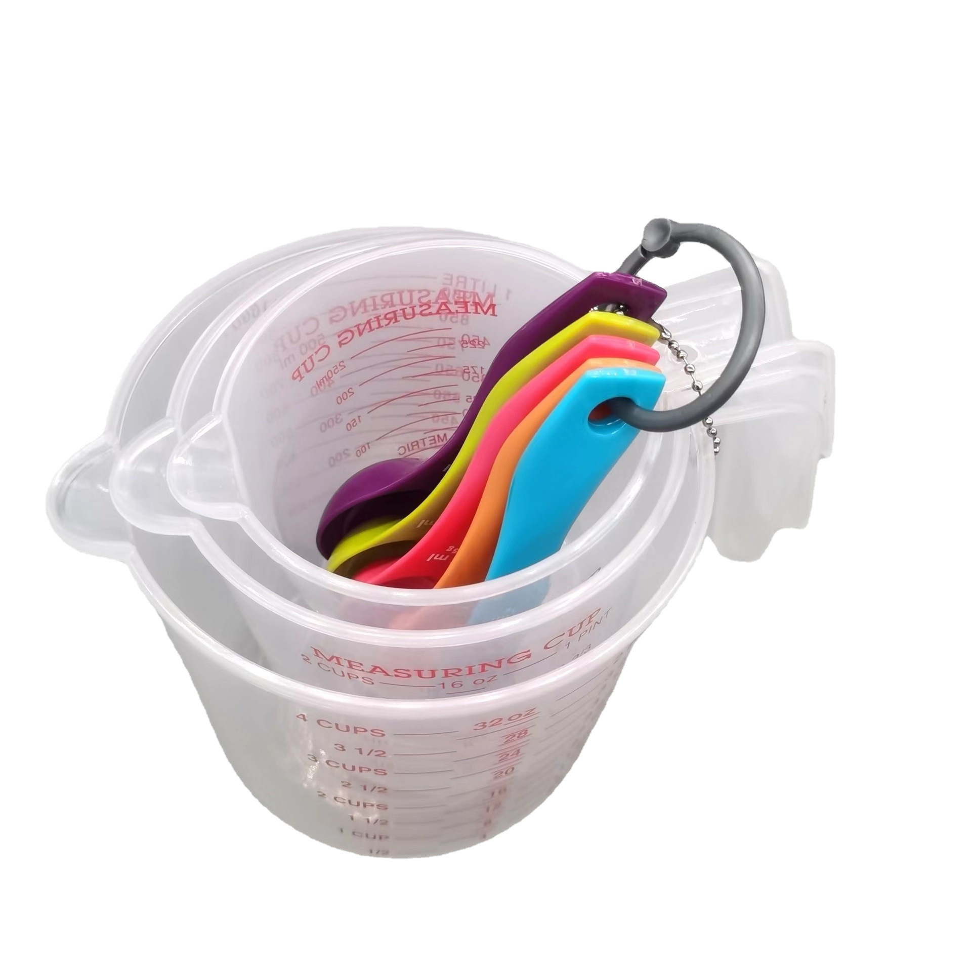 Juego de Taza y Cuchara Medidora de 250ml 500ml 1000ml de PP Transparente con Escala para Cocina image 7
