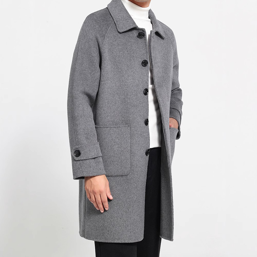 양모 세트 재킷 남성 비즈니스 캐주얼 하이 엔드 랩 간단한 중간 길이의 가을 새로운 양면 캐시미어 코트