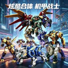包邮儿童五合一变形机器人男孩手动合体组装机甲战士模型玩具礼物