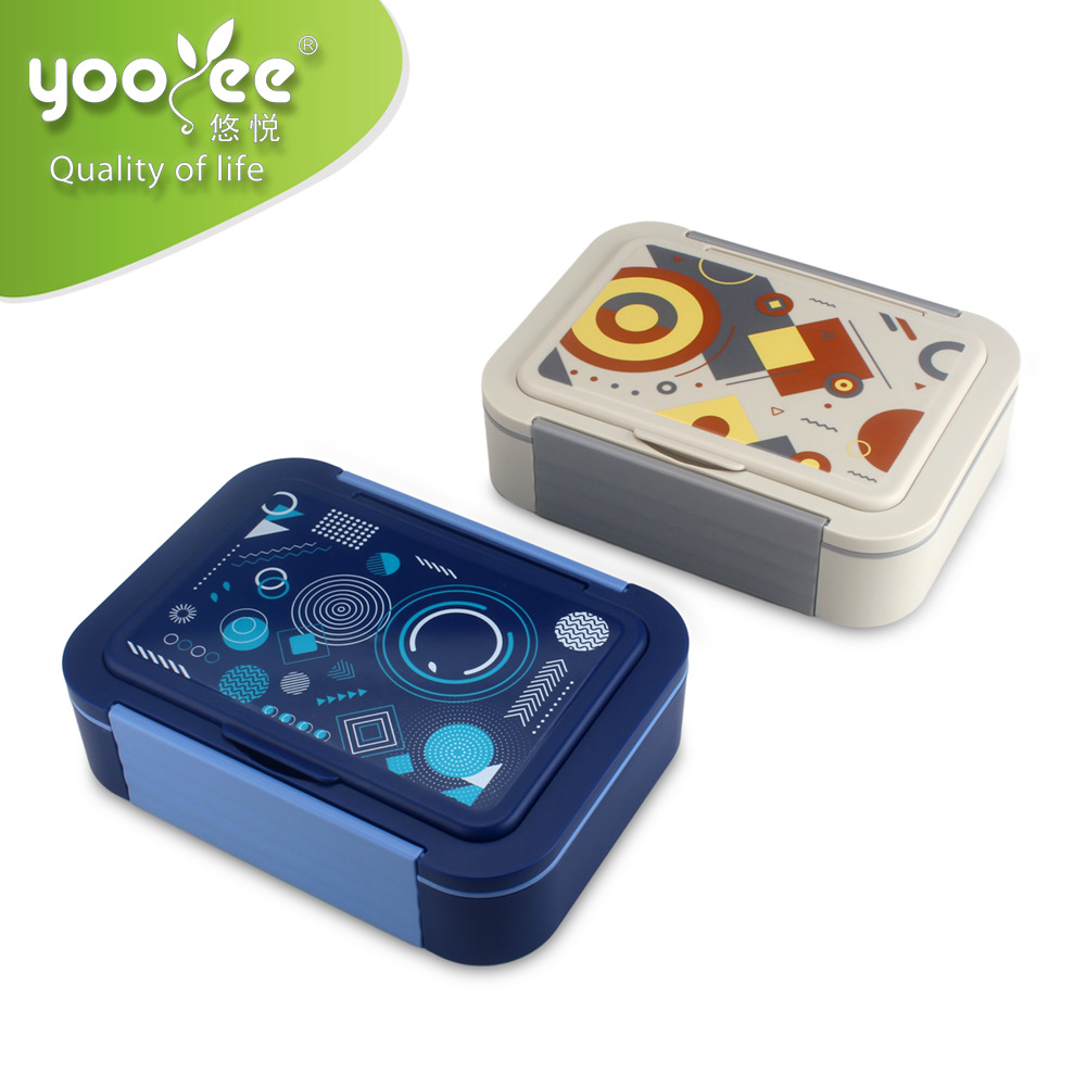 Youyue estudiante caja de almuerzo horno de microondas Calefacción de plástico geométrico de tres rejillas caja de almuerzo compartimiento de trabajador de oficina caja de almuerzo sellada