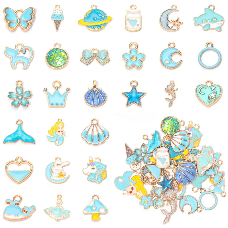 跨境热销合金滴油蓝色吊坠 手工diy串珠手链项链耳饰饰品配件批发