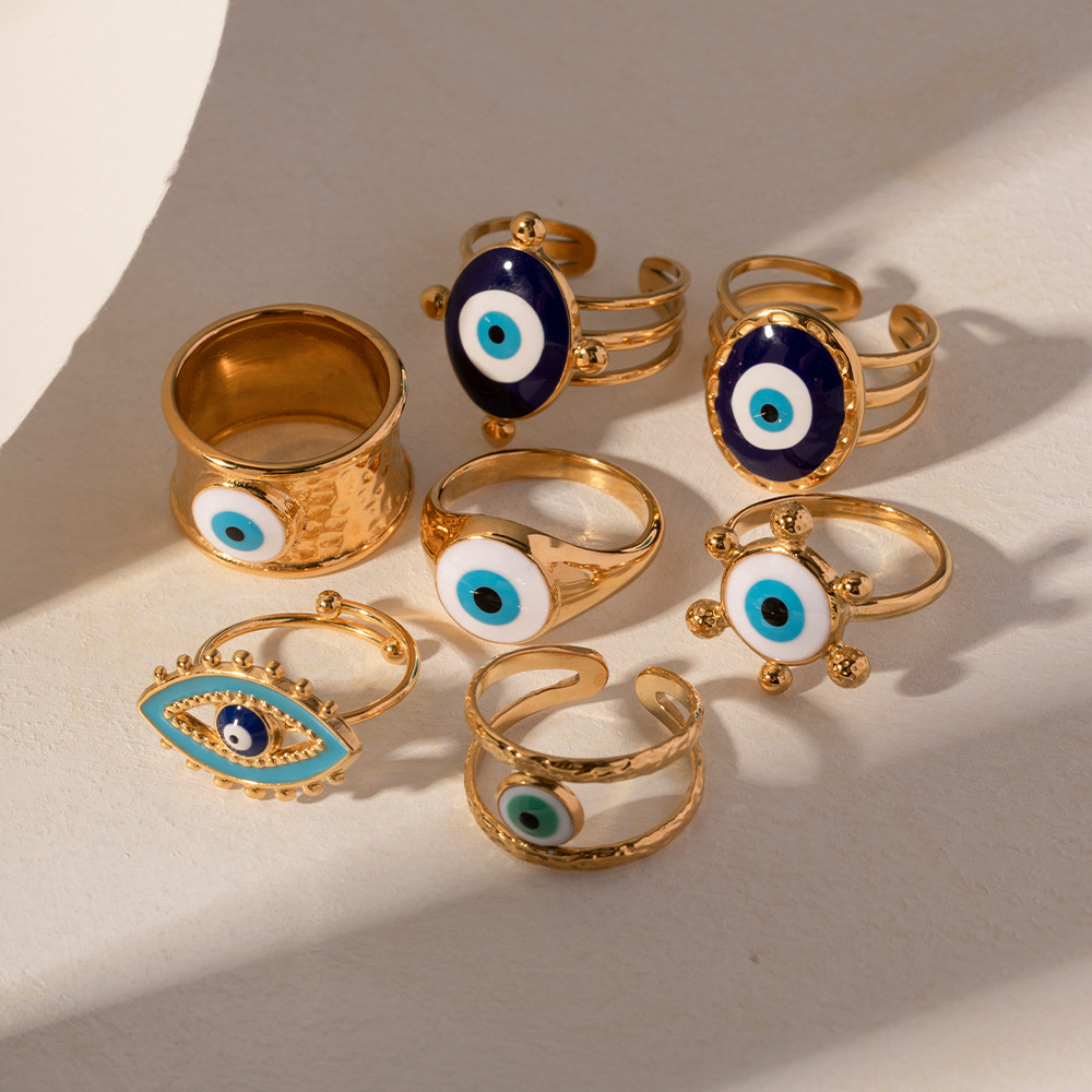 Women's Gender PVD Coated Real Gold Plated Devil's Eye 304 Stainless Steel Casual Simple Style Waterproof Non Tarnish Rings