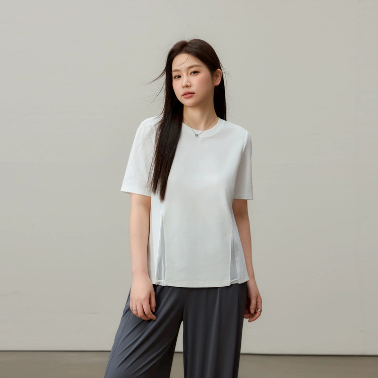 [Простая и универсальная футболка с сетчатым дизайном в американском стиле] Тонкая и красивая женская футболка больших размеров для полных мм, новый летний стиль