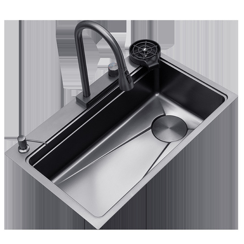 Chenlu handmade basin 304 stainless steel nano black gold steel dishwashing basin embossed millet grain sink under counter basin