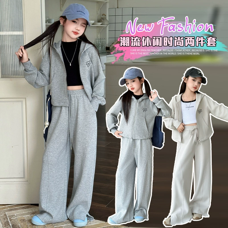 Осенний набор, куртка, брюки с бантом, корейский стиль, для подростков, oversize