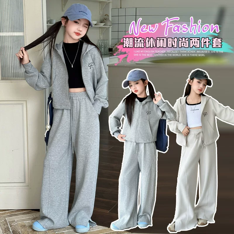 Осенний набор, куртка, брюки с бантом, корейский стиль, для подростков, oversize