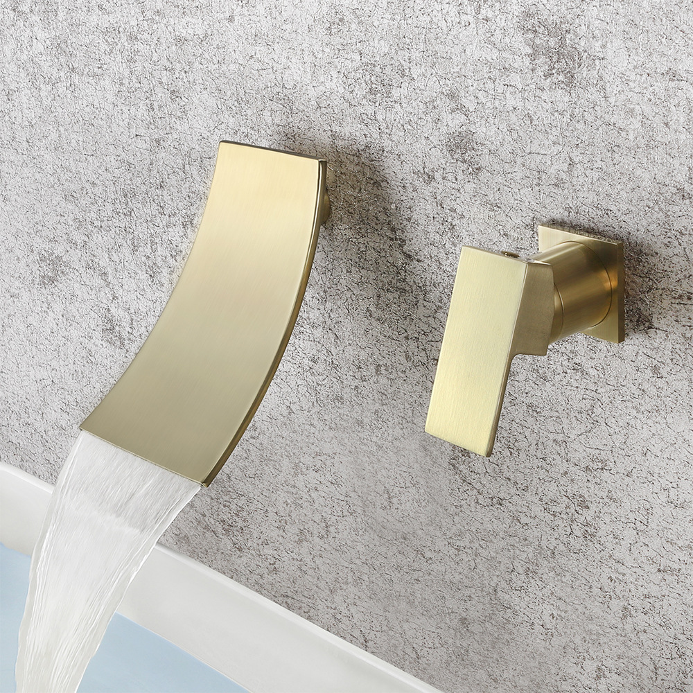 Cross-border brass washbasin faucet waterfall water outlet single, cold and hot mixed water is concealed in the wall-mounted bathroom countertop basin undefined