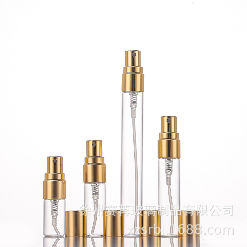 Botella de spray de perfume espesa en stock, muestra de perfume, botella de spray de alta gama de vidrio cosmético portátil