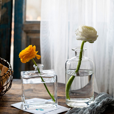 创意设计款小口透明玻璃花瓶花器花插 清新日式北欧客厅装饰摆件|ms