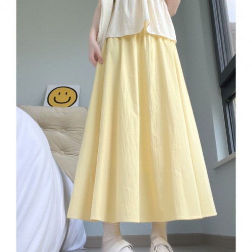 Women's Summer Thin High-Waist A-Line Slim Umbrella Skirt with Pleats Long Dress for Petite Ice Silk Yamamoto Skirt