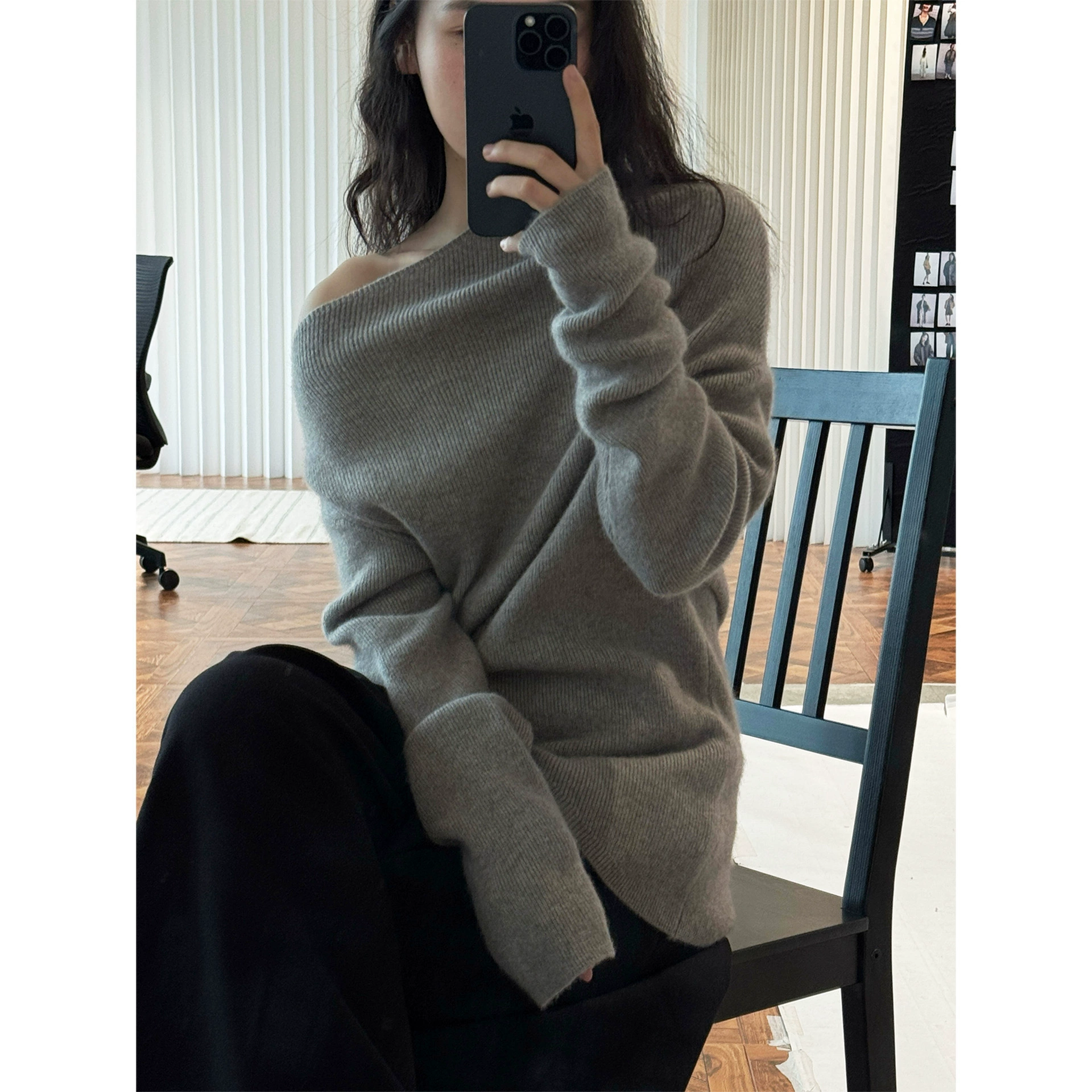 Ранняя весна, новый стиль, сексуальный свитер из шерсти альпаки с косыми плечами во французском стиле, мягкий восковой шерстяной тонкий повседневный топ для женщин