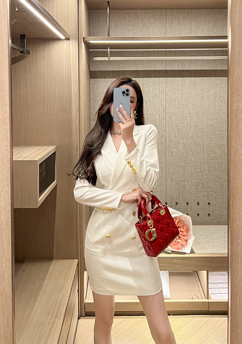 Đầm blazer nữ công sở kiểu dáng thời trang Pháp, tay dài, cổ ve — Màu đen chi tiết 34