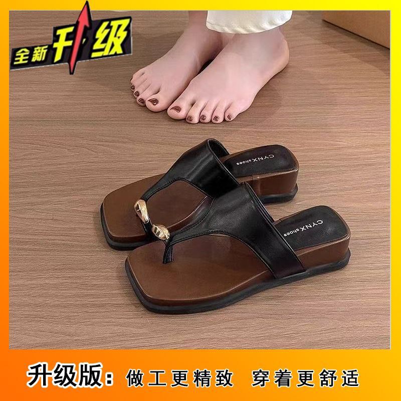 时尚休闲法式配裙子沙滩凉拖鞋2025新款高级感厚底人字拖女夏外穿|undefined