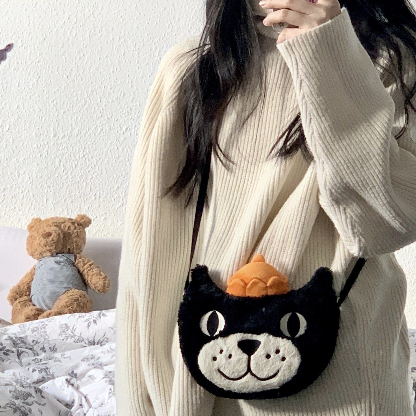 原jellycat吉利貓咪吉姆貓斜挎包抱枕辦公室床頭靠墊卡通毛絨玩具