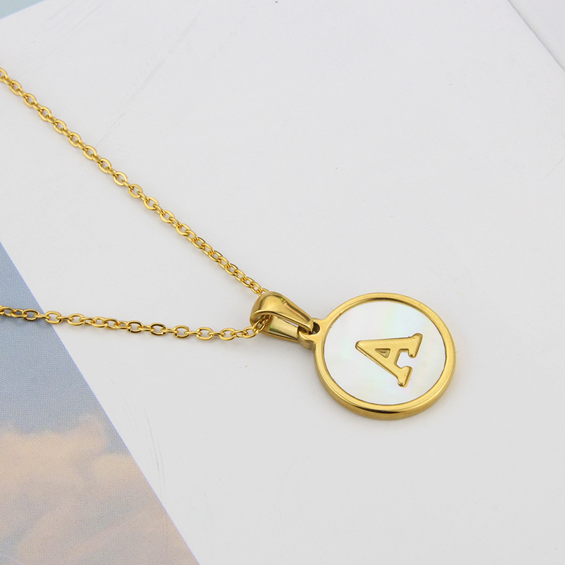 Shell Inlay Material Necklace Classification 304 Stainless Steel Chain Material Wholesale Jewelry Simple Style Round Letter Titanium Steel Shell 18K Gold Plated Plating Necklace