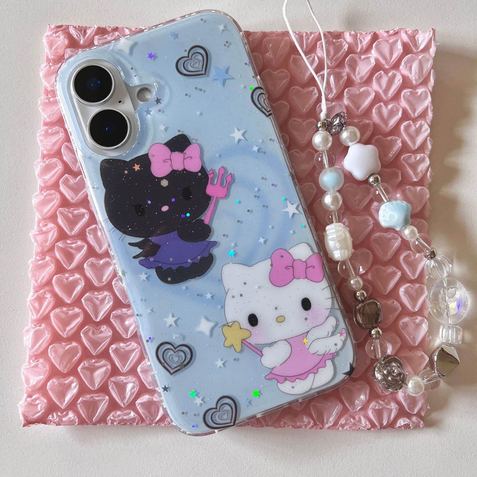 Dibujos animados azul diablo ángel KT gato para Apple 15ProMax funda para teléfono móvil 16Pro nicho 14/13 nuevo 16