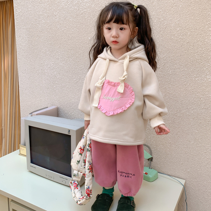 Pantaloni ispessiti maglione da ragazza con cappuccio in velluto 2022 edizione coreana per bambini invernali 2022_voghion.com