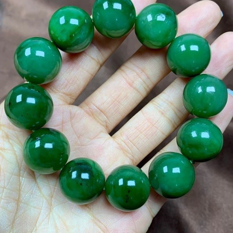 Vòng tay ngọc bích Hetian tự nhiên 18mm phong thủy chi tiết 6
