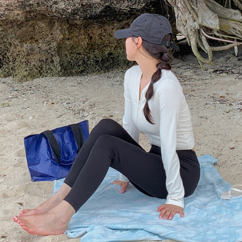 Source Factory Korean style new zipper cardigan three-piece swimsuit for women black and white color matching high waist belly-covering snorkeling swimsuit