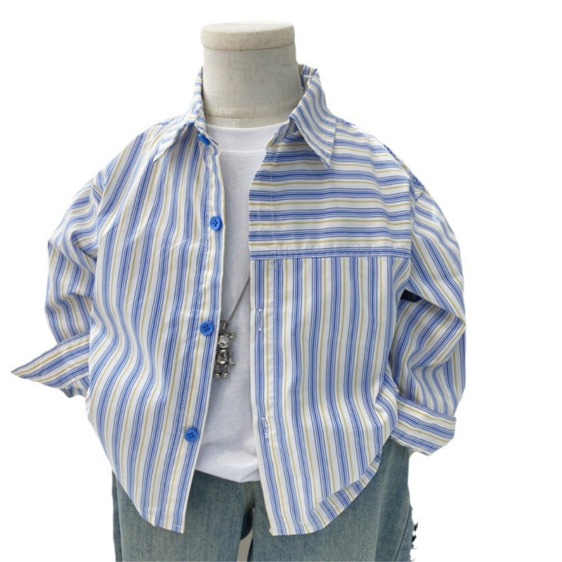 Camisas de niños de primavera y otoño de niños guapos bordados con collar de banda vertical camisa de niños