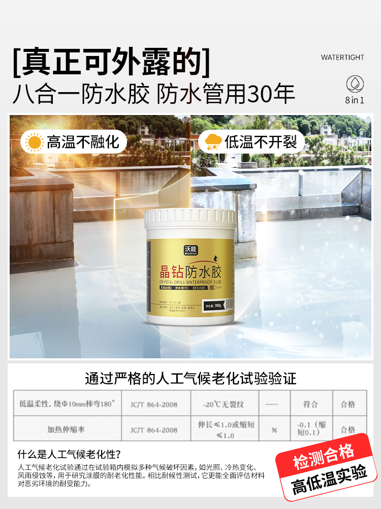 八合一透明屋顶阳台防水胶户外露台瓷砖漏水防水补漏涂料堵漏材料