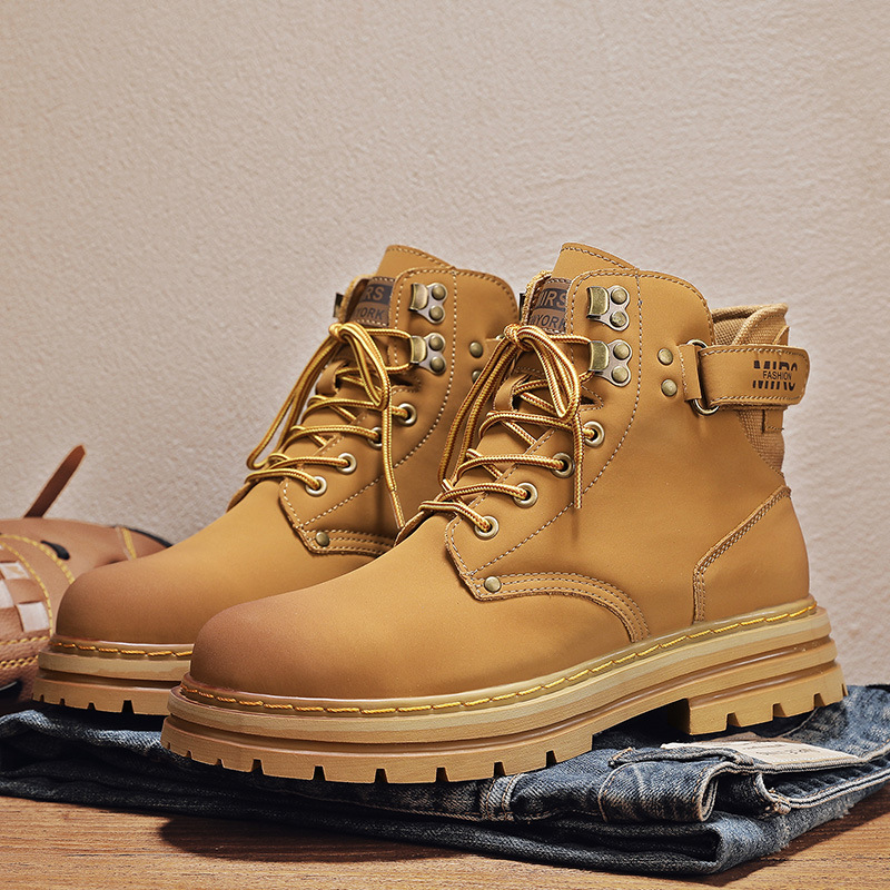 2025 otoño y invierno nuevos hombres botas de cuero casuales al aire libre botas Martin calientes para calentar el uso de zapatos altos